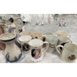 A selection of Royal Commemorative wares, a Royal Doulton figure (a.f) decorative china and