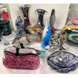 A selection of Murano style fish ornaments and similar glassware