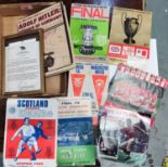 A selection of 1950's and later football programmes, Bolton v MUFC; etc.; a WWI medal Pte J