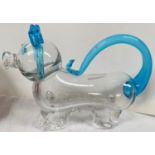 A GIN PIG decanter in blue and clear glass, 25cm