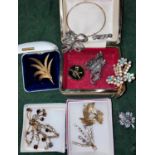 A selection of vintage costume jewellery and brooches etc