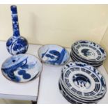 A selection of Japanese blue and white porcelain dishes etc, a similar bottle vase