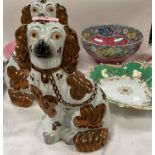 A pair of Staffordshire lustre glaze dogs, a lustre maling bowl, another lustre bowl and a Minton