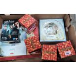 HARRY POTTER: Royal Doulton, 4 bone china mugs, boxed; years 1-5 DVDs, souvenir stamp pack and 2
