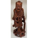 A Chinese 19th century carved hardwood figure of a Buddhist monk, 37cm (in good condition with minor