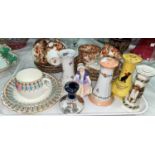 A steamship china trio S.Y.MIRA, 4 hatpin holders, a Royal Doulton figure, Victoria tea set