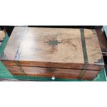 A Walnut brass bound lap desk with leather writing slope and fitted interior