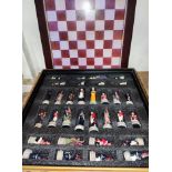 A resin chess set of English and French soldiers.