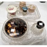 A silver and tortoiseshell mounted dressing table set; etc.