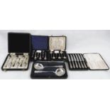 A cased set of 6 hallmarked silver seal top coffee spoons Birmingham 1936, 3 other cased sets and