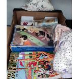 A vintage Escalado game in original box; a selection of vintage hand made vintage dolls' clothing;