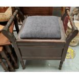 An Edwardian stained wood box seat piano stool + a long floral stool