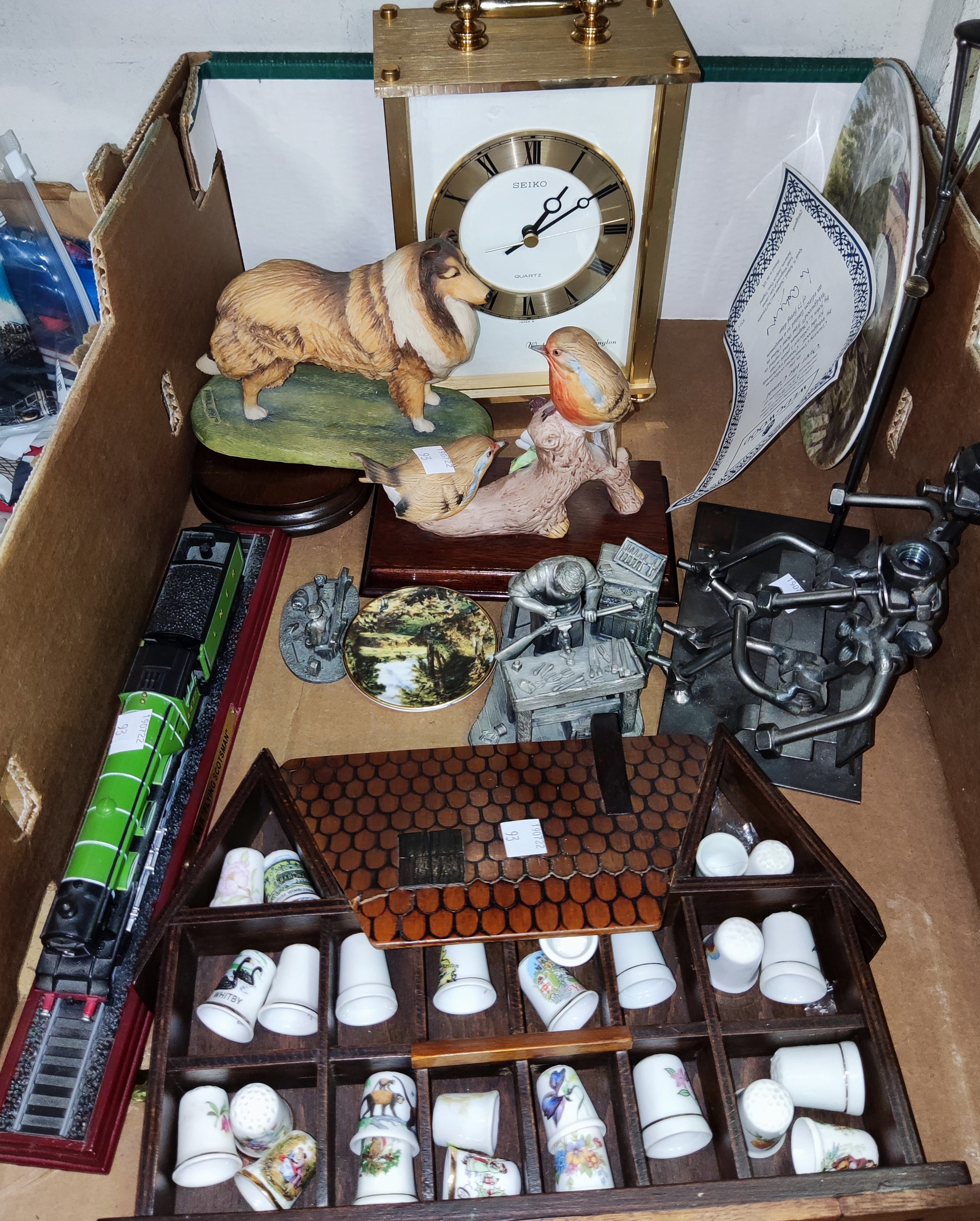 A Large Seiko carriage clock with Whitington & Westminster Chimes; a selection of metal and resin