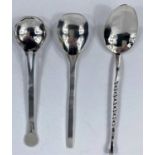 Two individual silver spoons, Bury Arts & Crafts; and another. 2.8 oz