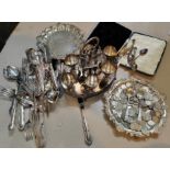 A selection of silver plate including egg cruet, and a selection of early 20th century coins etc