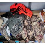 A Redhead camouflaged hunting jacket, three hunting vests Northwest & Quail Unlimited Camo and a