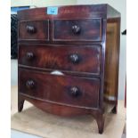 A 19th century mahogany apprentice chest of 2 long and 2 short drawers with bow front, bobbin