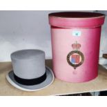 A gentleman's grey top hat in a "Cristy's London" cardboard box