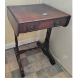 A mahogany inlaid drop leaf Pembroke table and single drawer turned bamboo effect cowed legs and