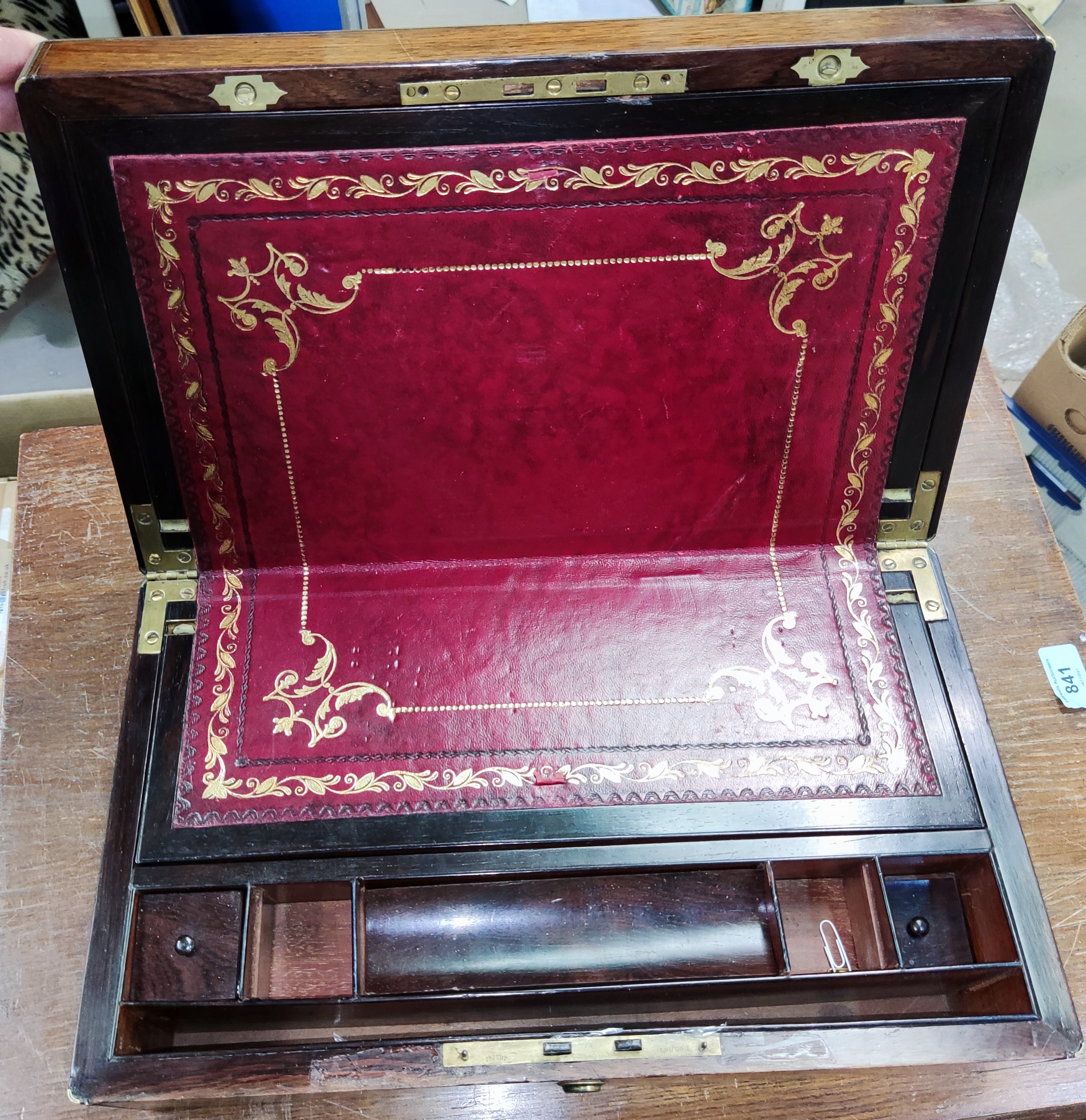 A 19th century rosewood brass bound lap desk, length 40cm - Image 2 of 2