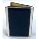 A hallmarked silver Art Deco cigarette case, engine turned with black & white enamel decoration,