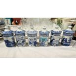 Six Spode Blue Room Collection spice jars - sage, rosemary etc