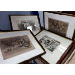 A selection of 19th century and other etchings/prints, hunting; etc.