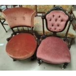 Two Victorian mahogany nursing chairs in buttoned pink dralon