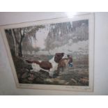 A 19th century etching of a springer spaniel with pheasant; other similar prints; etc.