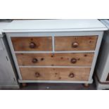 A Victorian chest of 2 long and 2 short drawers with turned handles, in part pine/cream finish, on