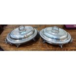 A pair of good quality lidded entree dishes with beaded rims knurled fruit, double handles and