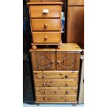 A modern pine tallboy with double cupboard above and four drawers below, ht. 106 x 76 x 41cm