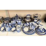 A large selection of Burleigh Ware dinner/teaware in blue & white willow pattern