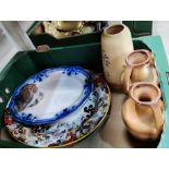 A large Ridgeway meat platter, another blue and white, 2 pairs of Brentleigh ware vases, other