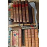 Leather bound library books, various
