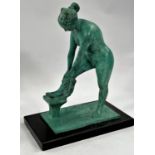 William Charles Bailey (1923-1998) female figure undressing with her foot on a stool, patinated