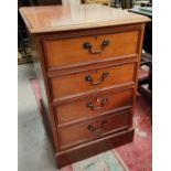A mahogany reproduction two drawer filing cabinet with key 61 x 79cm and stool