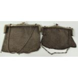 Two mesh evening bags with hallmarked silver rims, Birmingham 1916 & 1917