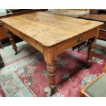 A farmhouse style refectory kitchen table, drawer to each end, turned legs, length: 154 x 88cm