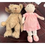 All Isabelle Collection, floppy mohair Teddy Bear; a Silver Cross Rag Doll in a pink gingham dress.