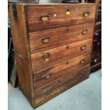 A 19th century pine 5 drawer chest with oriental style brass drop handles, height 102cm (possibly