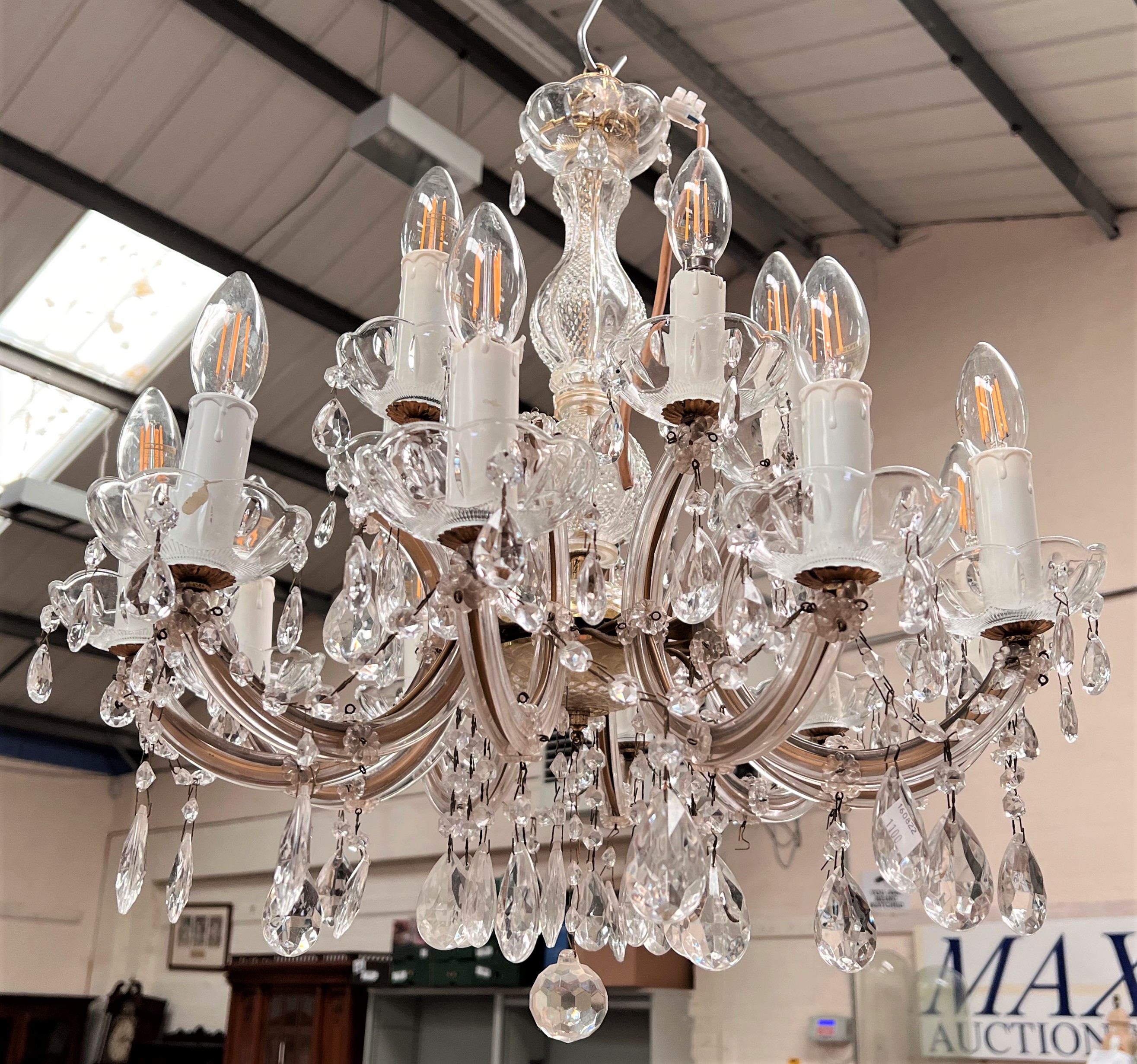 A 10 branch chandelier with cut glass drops. - Image 2 of 2