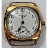 A gent's vintage Waltham wristwatch in 9 carat hallmarked gold (a.f.), weight of backplate 4.4gm