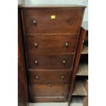 A 19th century mahogany narrow chest of 4 drawers with base cupboard, height 136cm; a mahogany