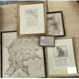 An 18th century map of Lancashire; another of Flintshire, gilt framed; a small map of