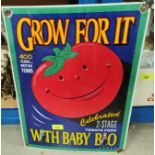 A coloured enamel advertising sign "Grow for . . . . . with Baby Bio 51 x 37cm