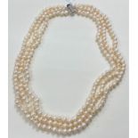 A Kaori triple pearl necklace (6.5 x 5.5mm) and a similar pearl bracelet (10mm x 9mm); a Sterling