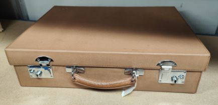 A 1930's leather suitcase by the Goldsmiths & Silversmiths Co. London, beige morocco finish, 48 x 35