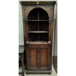 A full height distressed oak corner cupboard in the Titchmarsh & Goodwin period style with 2 open