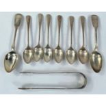 A set of 6 hallmarked silver teaspoons, monogrammed, Sheffield 1932; a pair of hallmarked silver